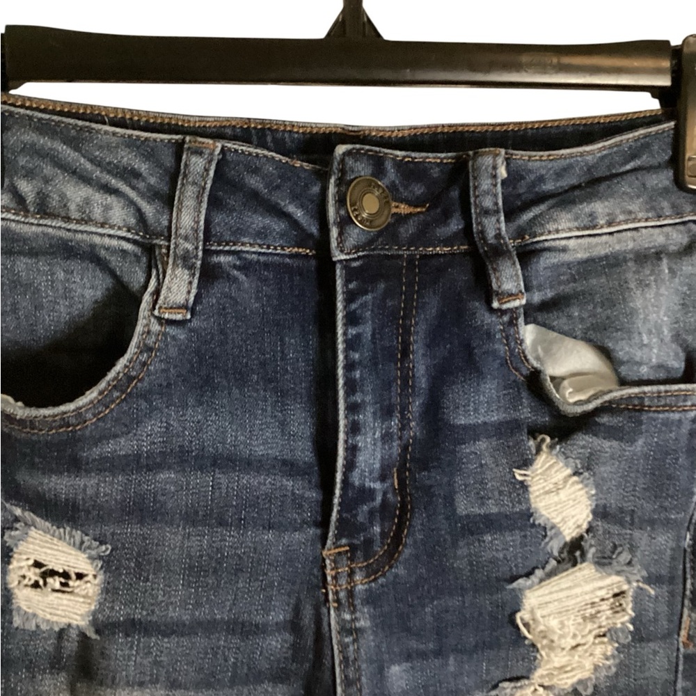 Rue21 Size 0 High Rise Dark Blue Distressed Ankle Jeggings - Picture 4 of 11